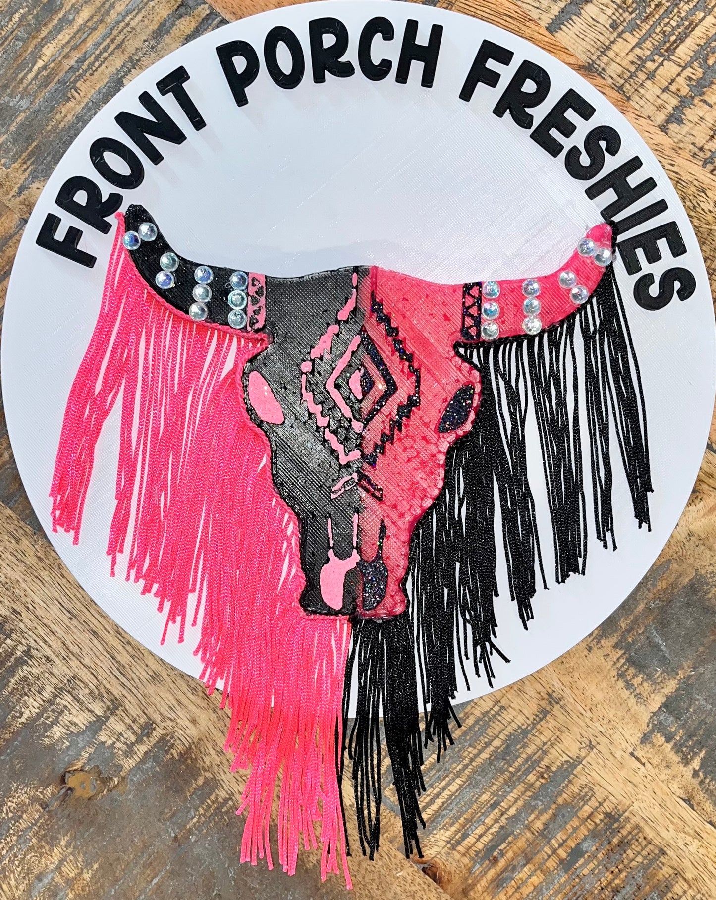 Boujee Pink and Black Bull w Gems and Fringe (Gemma Teller)