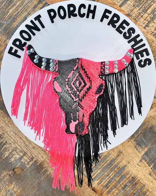 Boujee Pink and Black Bull w Gems and Fringe (Gemma Teller)